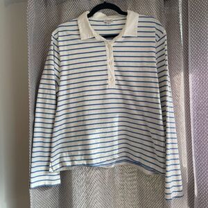 J. Crew Factory Poplin Collar Polo Shirt, Ivory/Seacoast Blue, XL (16)